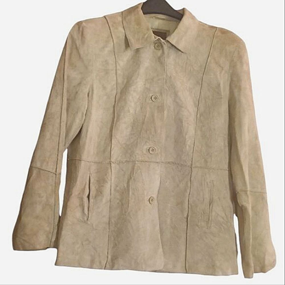 Green Suede Leather 2 Pocket 3 Button Washable Vintage Jacket Sz L